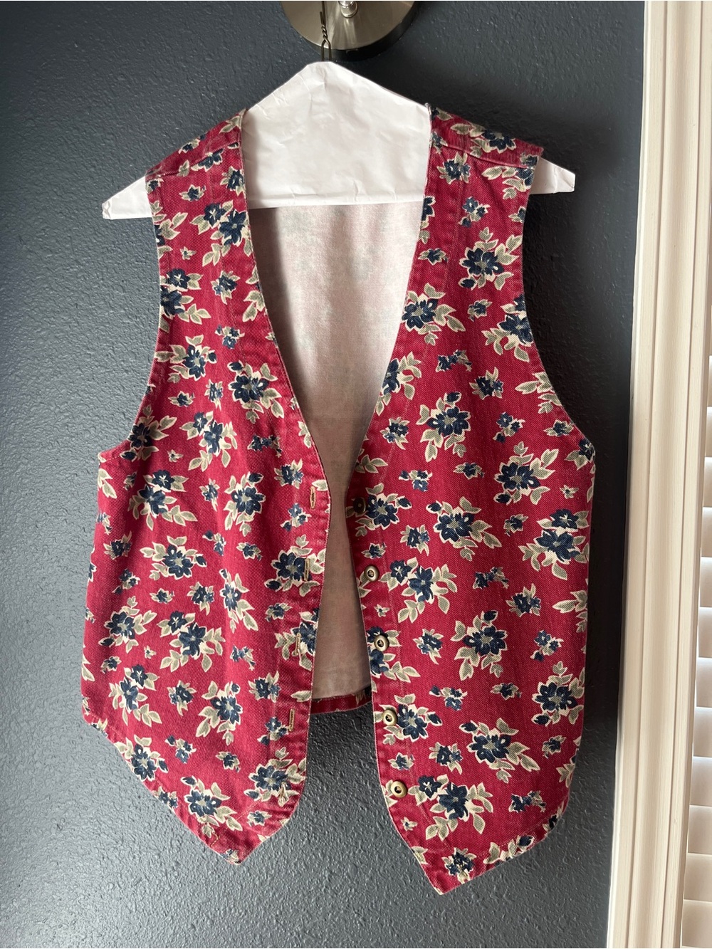 Cherokee Red Floral Vest with Navy and Cream Accents